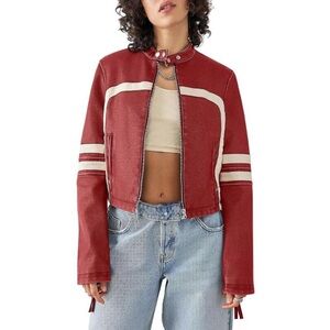Women’s Faux Leather Zip Up Stand Collar Cropped Motocross PU Coats Jackets